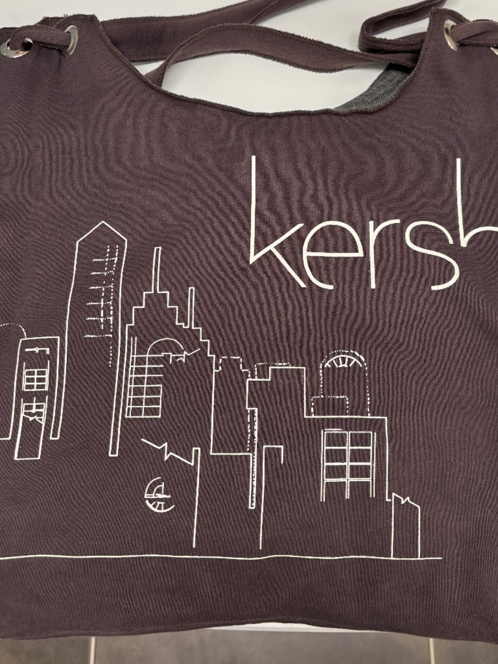 Kersh Purse Tote Bag City Skyline Gray Cloth Sweatshirt Material Reversible